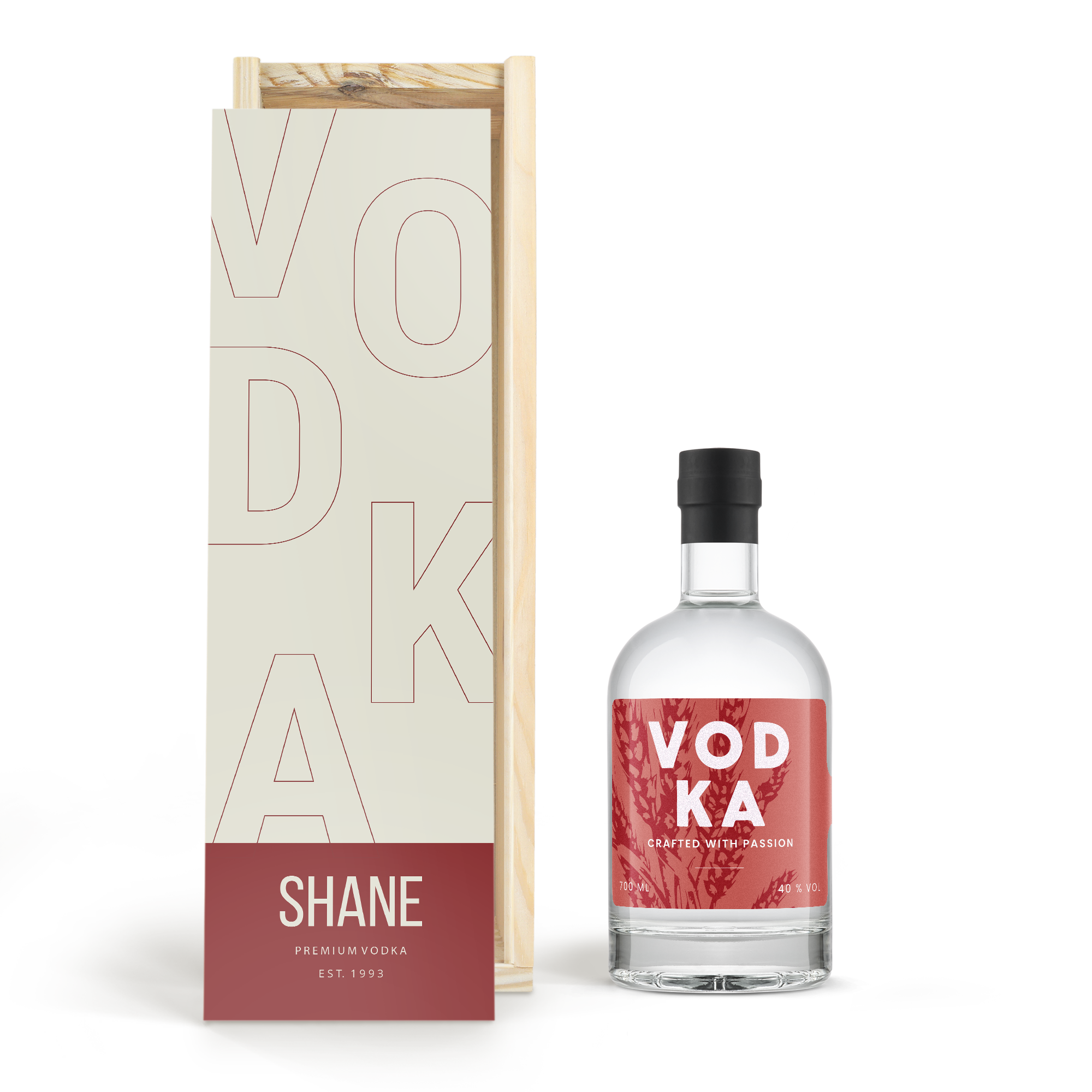 Vodka personalisieren – Holzkiste mit Foto