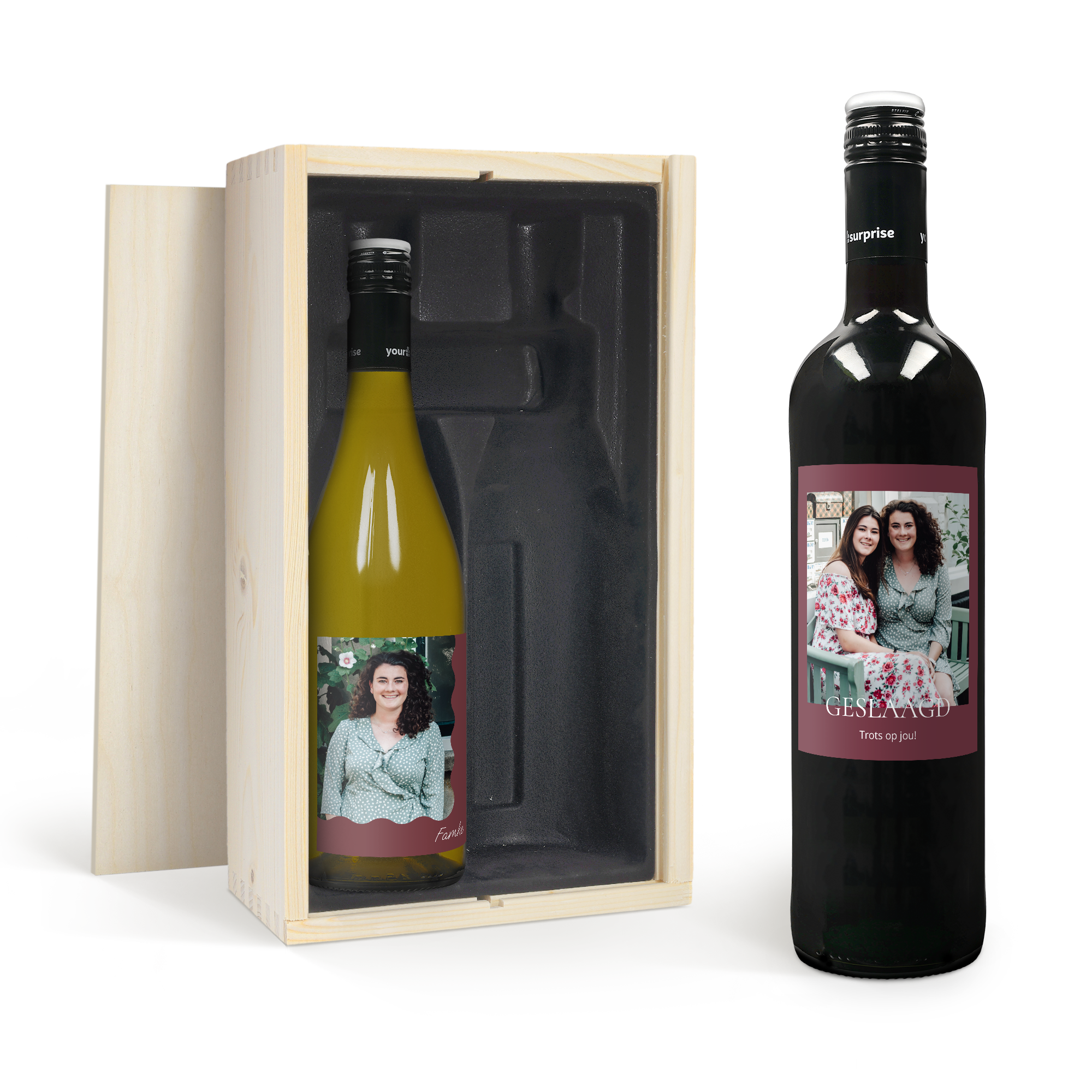 Wijnpakket met bedrukt etiket - Maison de la Surprise - Merlot en Chardonnay