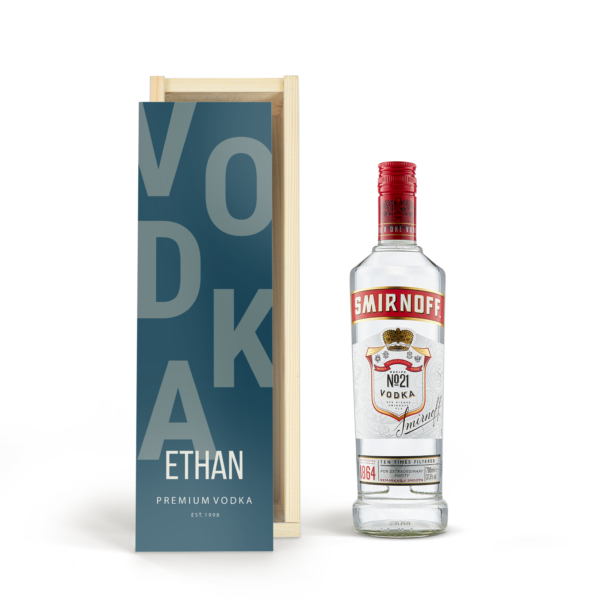 Personalised Vodka Gift - Smirnoff - Wooden Case