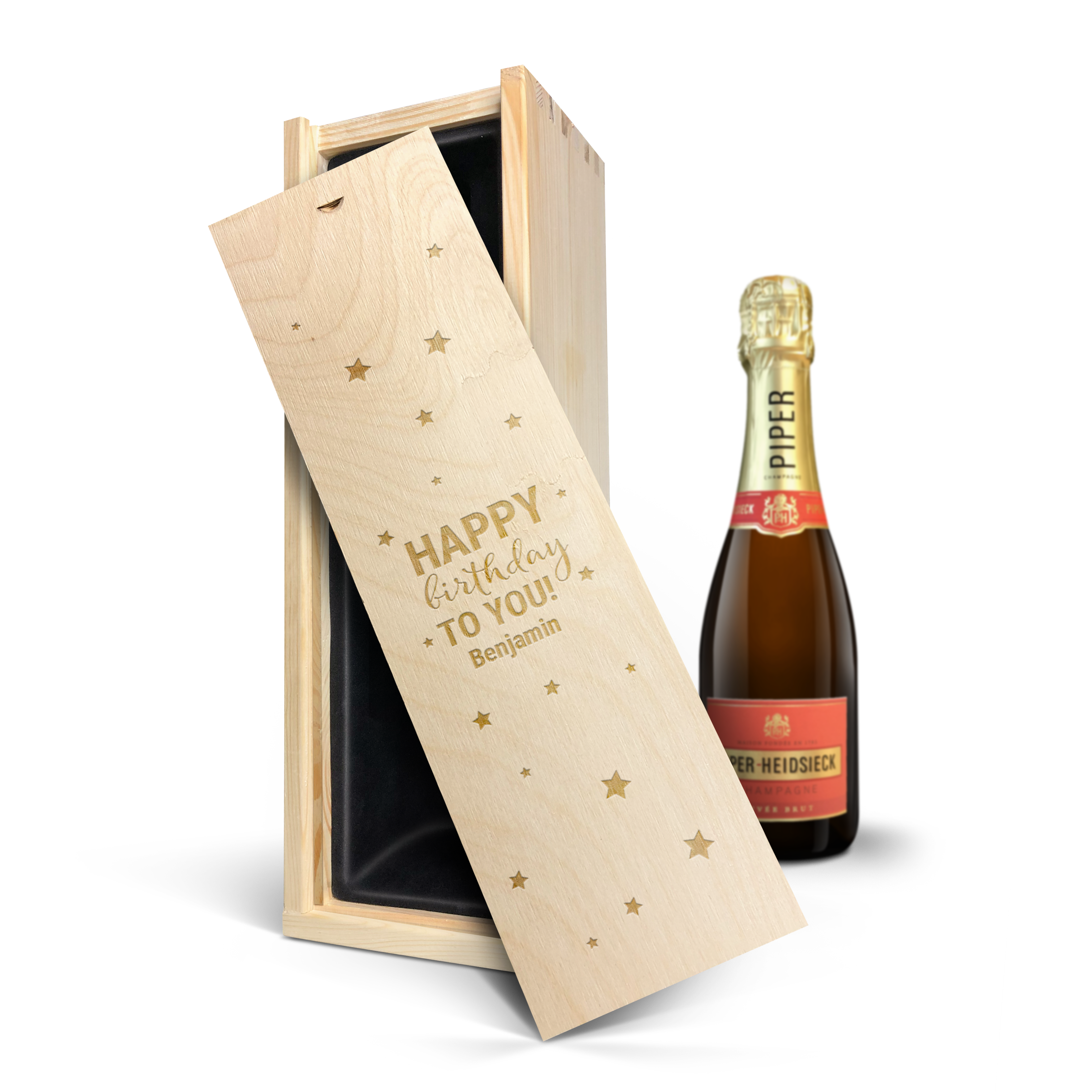Darčeková súprava šampanského s pohármi - Gravírované viečko - Piper Heidsieck Brut (375 ml)