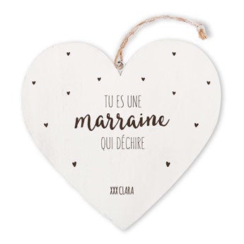 Cadeau marraine - Cœur en bois