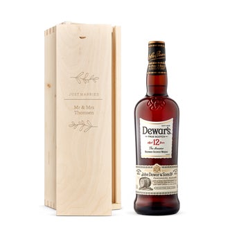 Dewar's 12 års whisky - Indgraveret trææske
