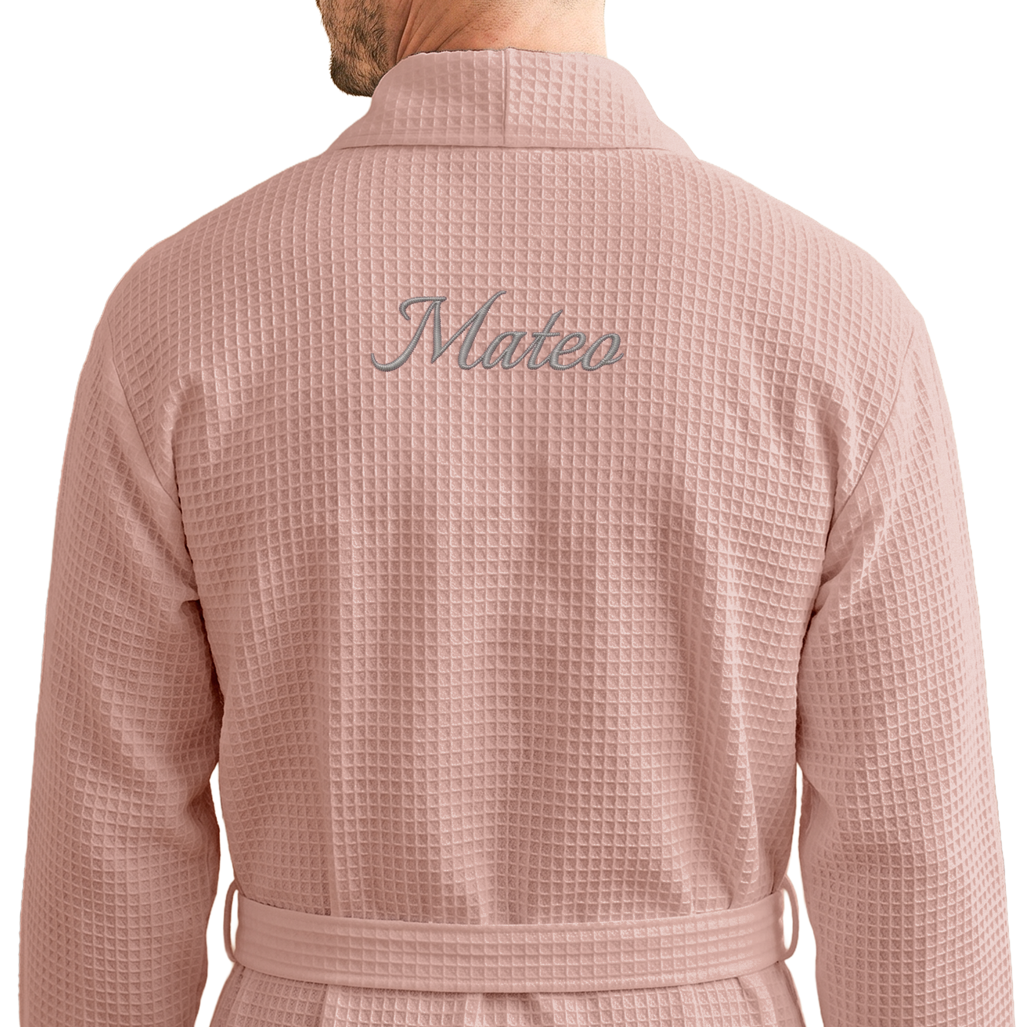 Robe de chambre gaufrée pour homme personnalisée - Brodée - Rose - L/XL