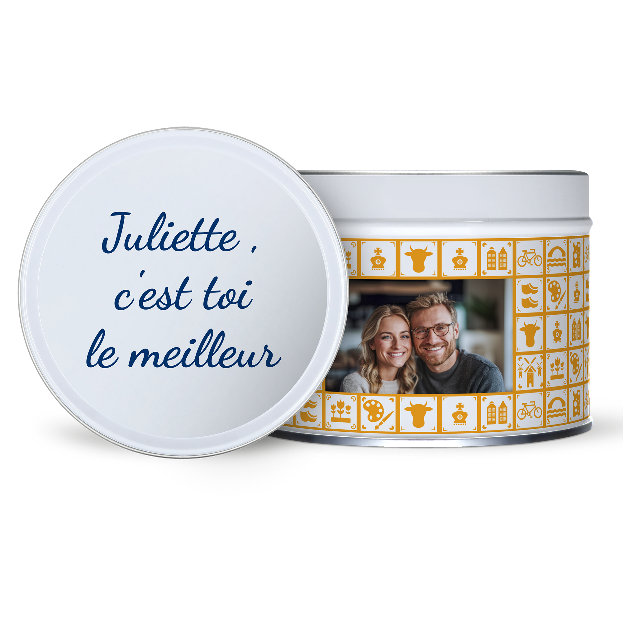 Boîte à stroopwafels avec couvercle imprimé - Ronde