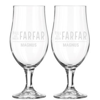 Ölglas på fot med gravyr - Morfar/Farfar ( 2 st)