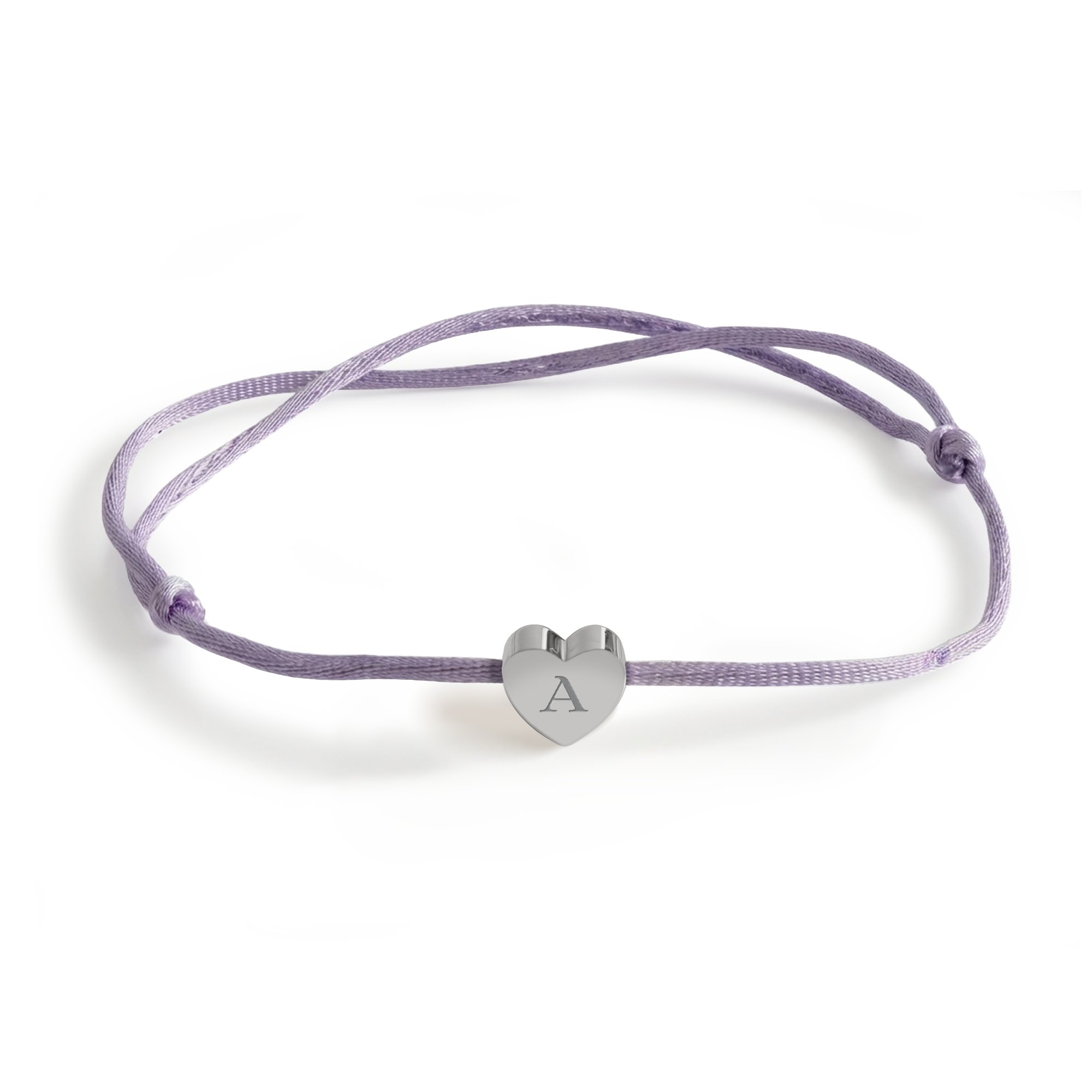 Bracelet en cordon personnalisé - Violet - Cœur argenté