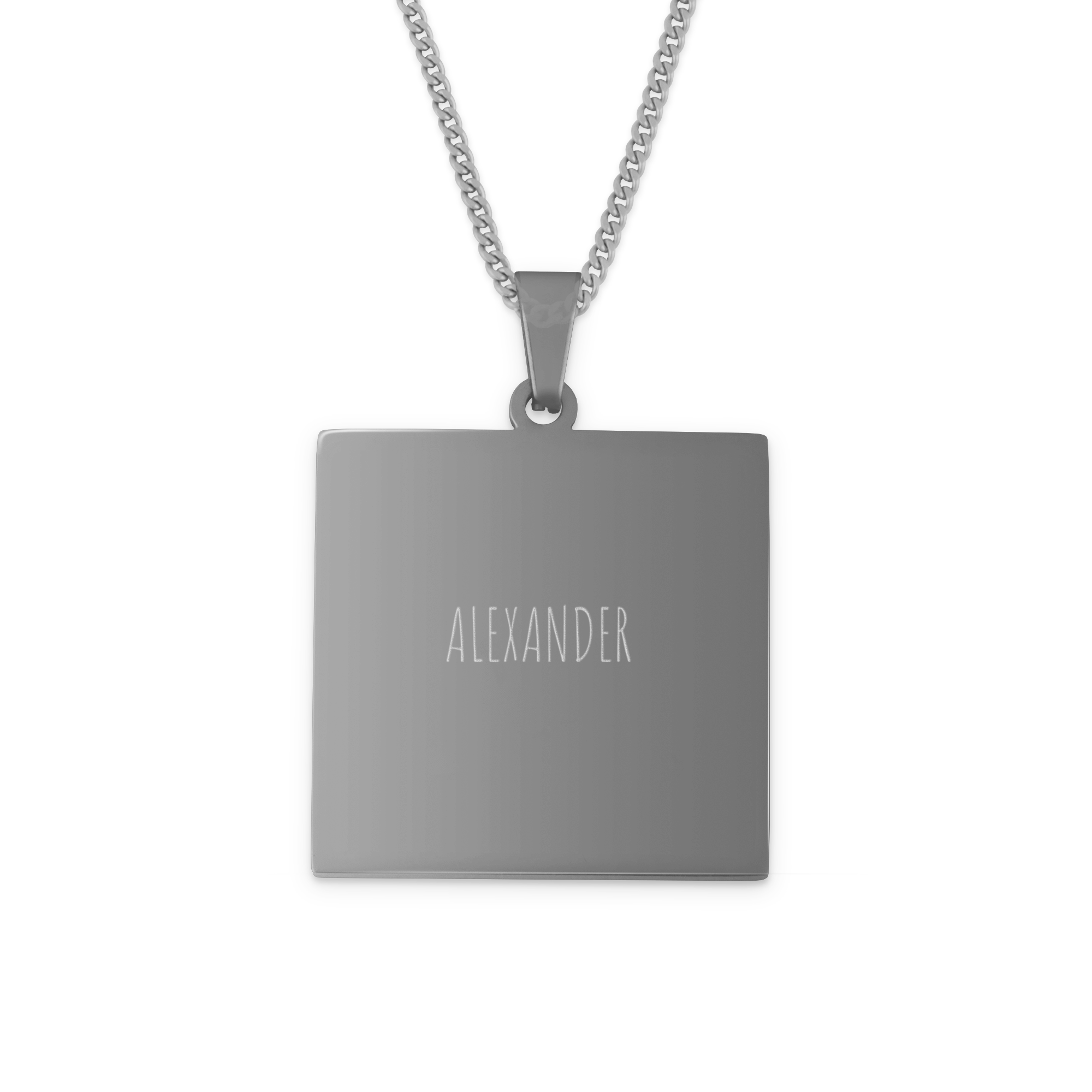 Necklace square pendant with name - silver