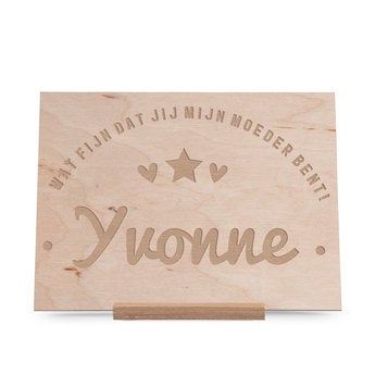 Houten Moederdag kaart - Gegraveerd - Horizontaal