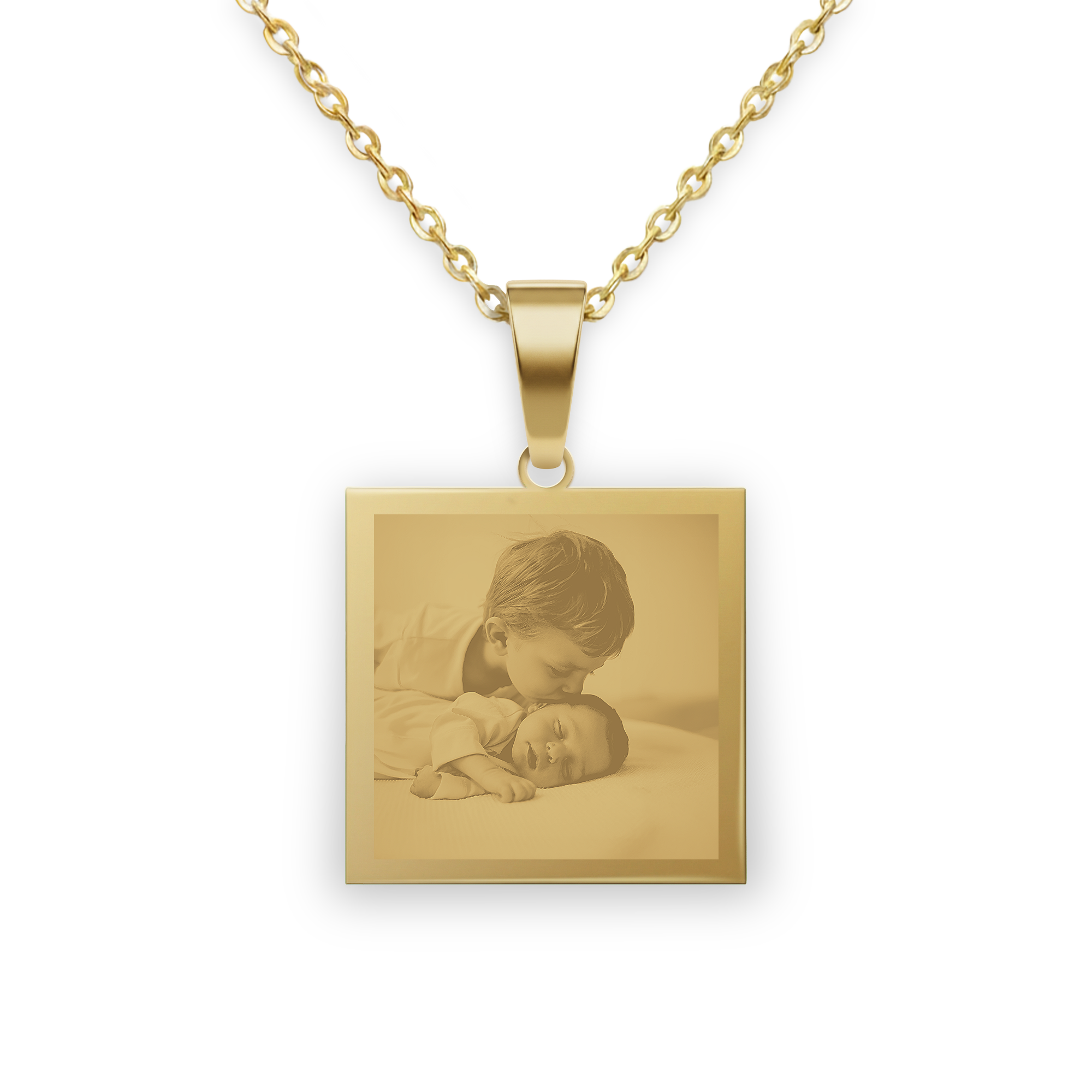 Colar de foto personalizado - Quadrado - Dourado