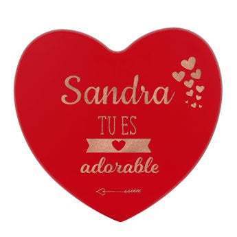 Cœur en bois avec texte - Rouge