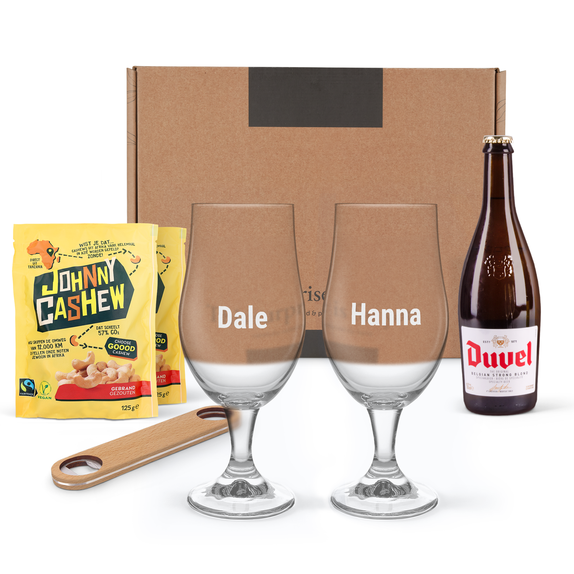Pivní balíček s občerstvěním a s rytými sklenicemi