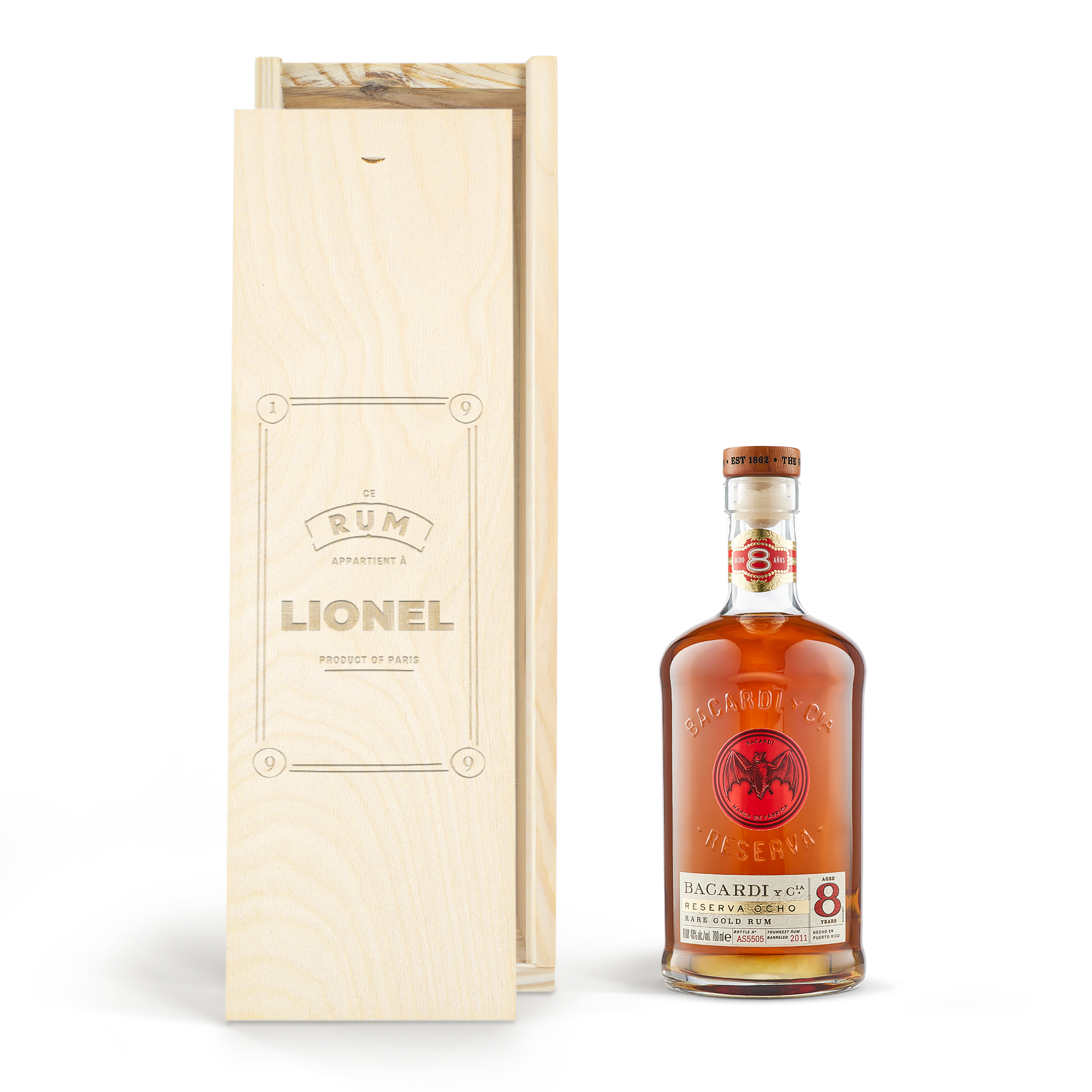 Rhum Bacardi Reserva Ocho - Coffret gravé