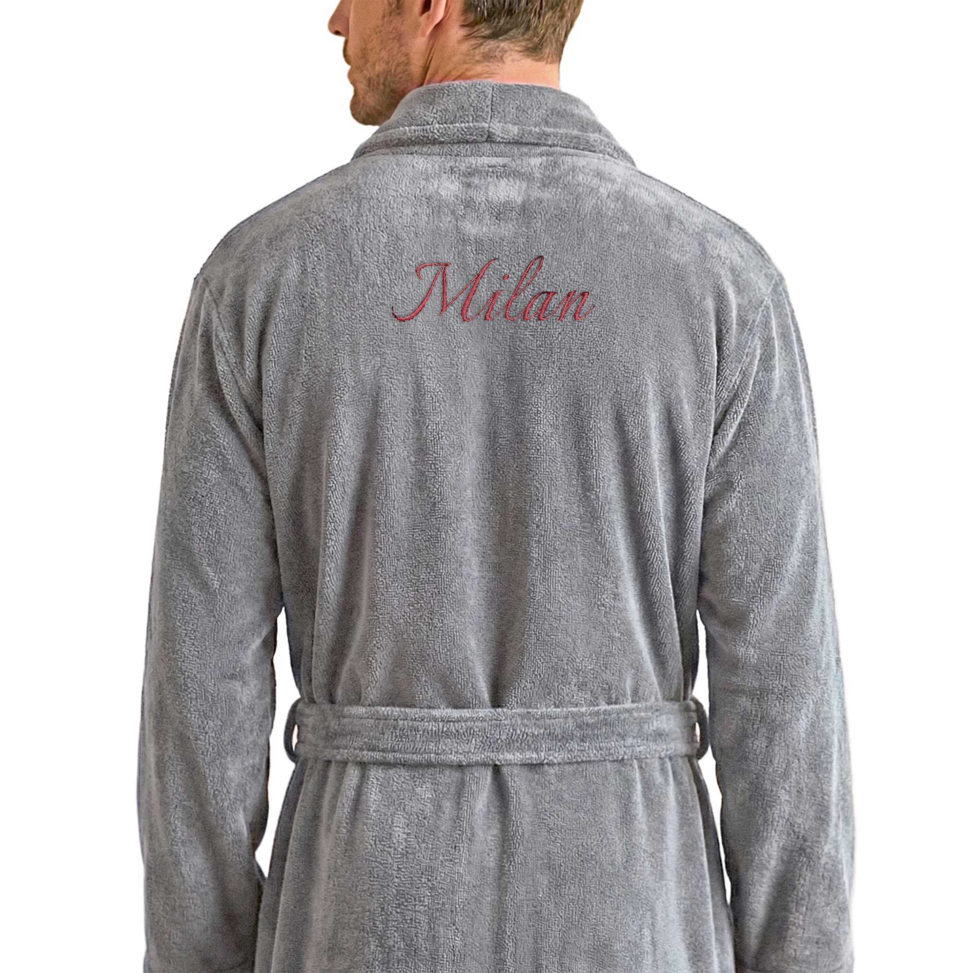 Herren-Frottee-Bademantel - Mit Namen - Grau - L/XL