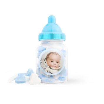Zuckerherzen in Babyflasche (blau) - 40 Stück
