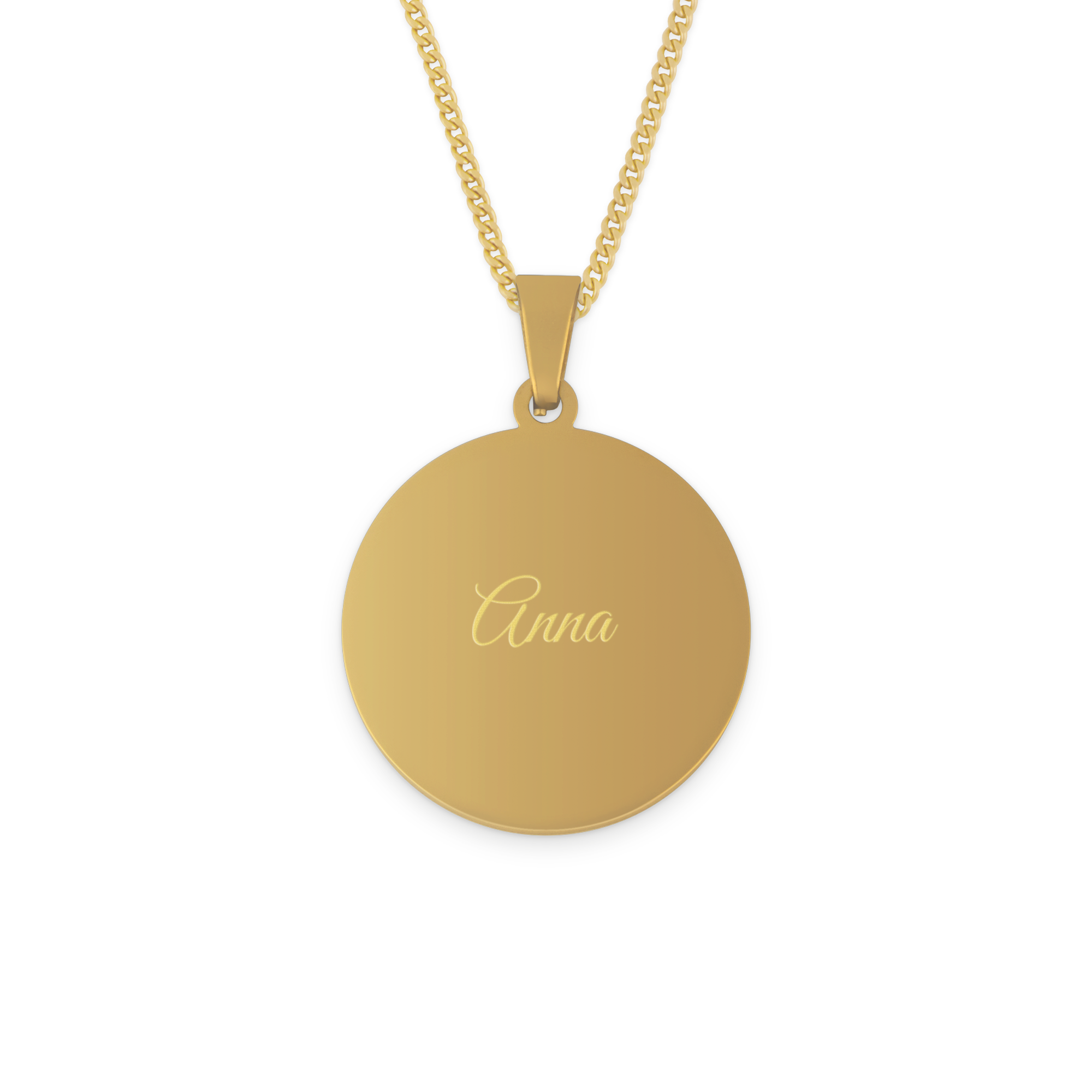 Necklace round pendant with text - Gold