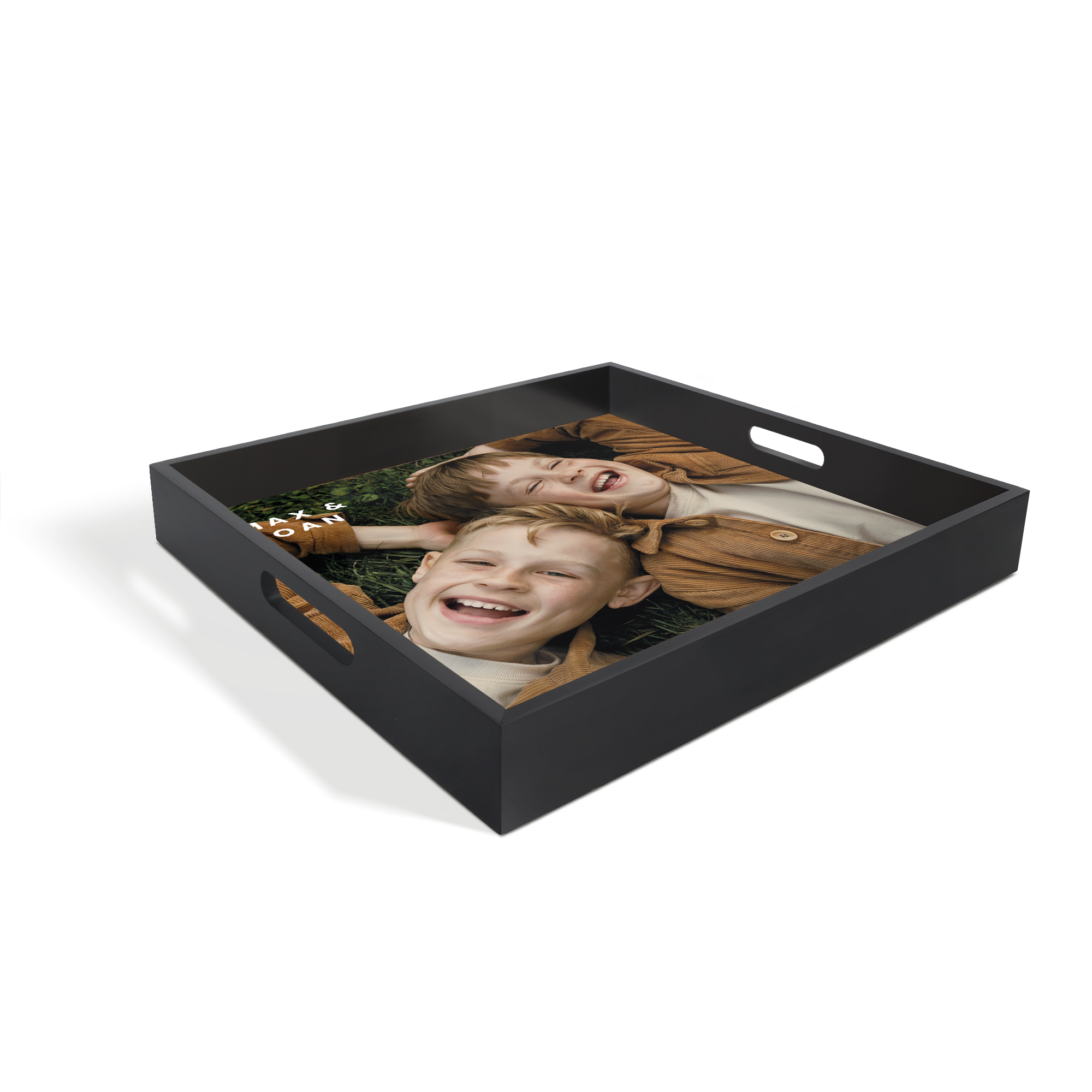 Bandeja de fotos personalizada - Quadrada - Preta - 40,5 x 40,5 cm