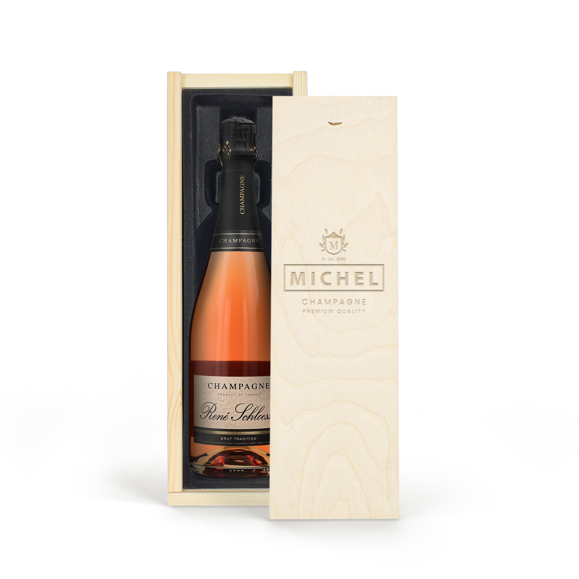 Champagne in gegraveerde kist - René Schloesser rosé (750ml) 