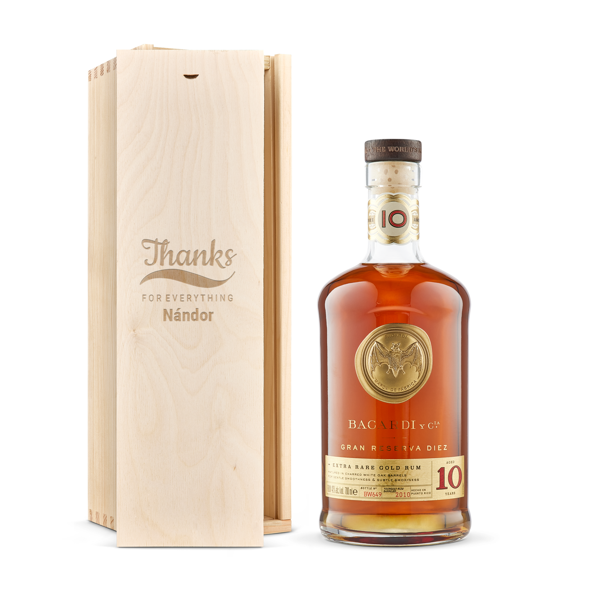 Bacardi Reserva Diez rum vésett tokban