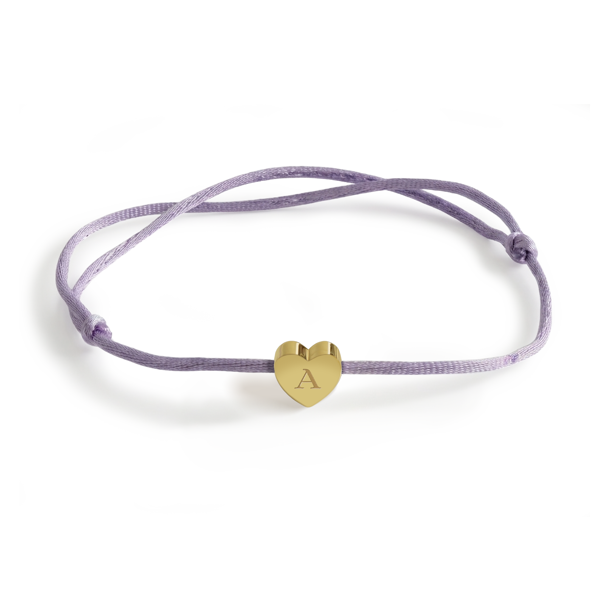 Personalisiertes Kordelarmband – Lila – Goldenes Herz