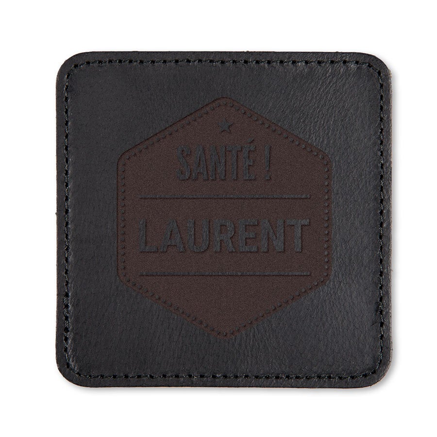 Dessous de verre en cuir gravé - Noir - 1 pièce
