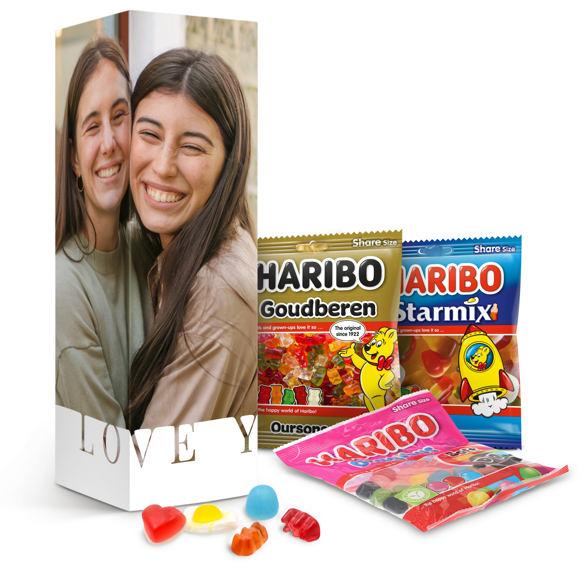 Gepersonaliseerd cadeaupakket met Haribo snoep (510 gram)