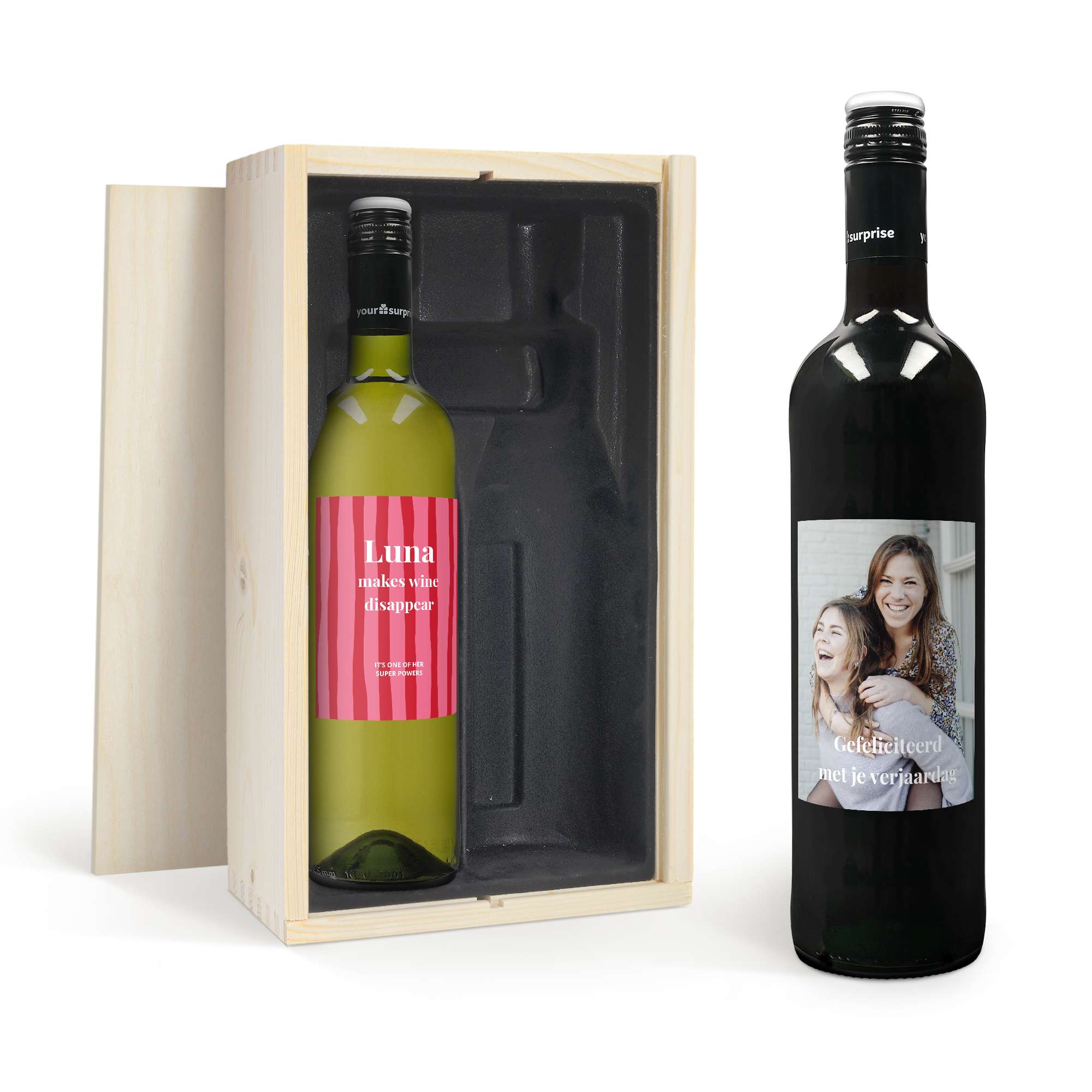 Wijnpakket met bedrukt etiket - Maison de la Surprise - Merlot en Sauvignon Blanc