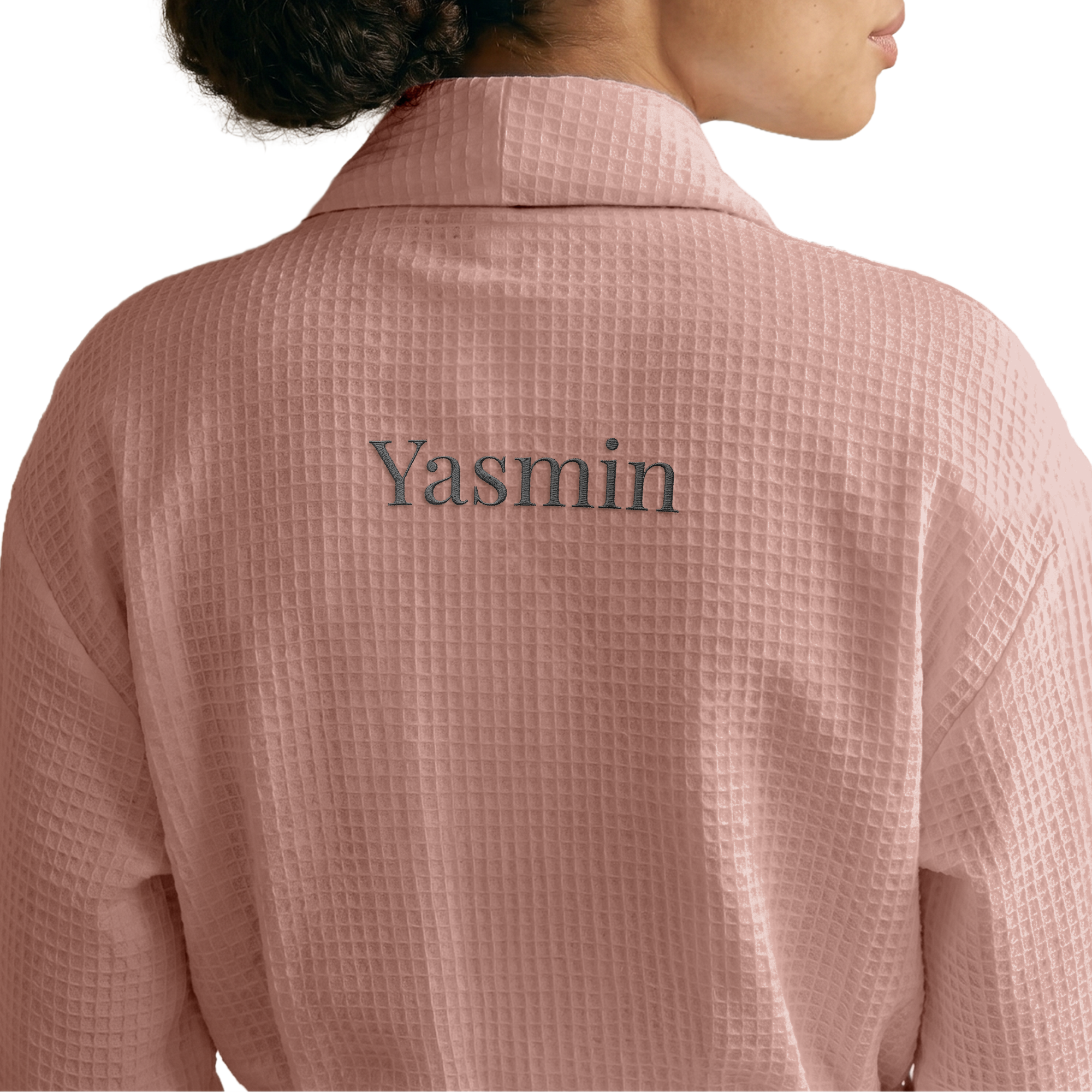 Peignoir nid d'abeille personnalisé pour femme - Brodé - Rose - S/M