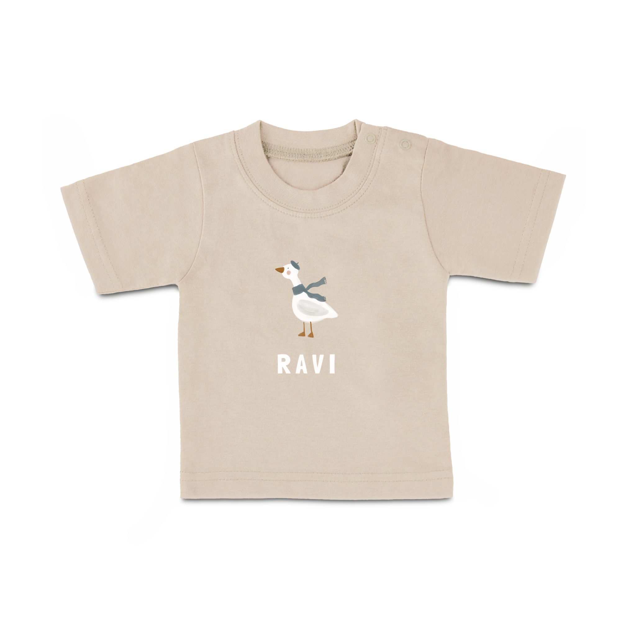 Baby shirt bedrukken - Korte mouw - Beige - 86/92