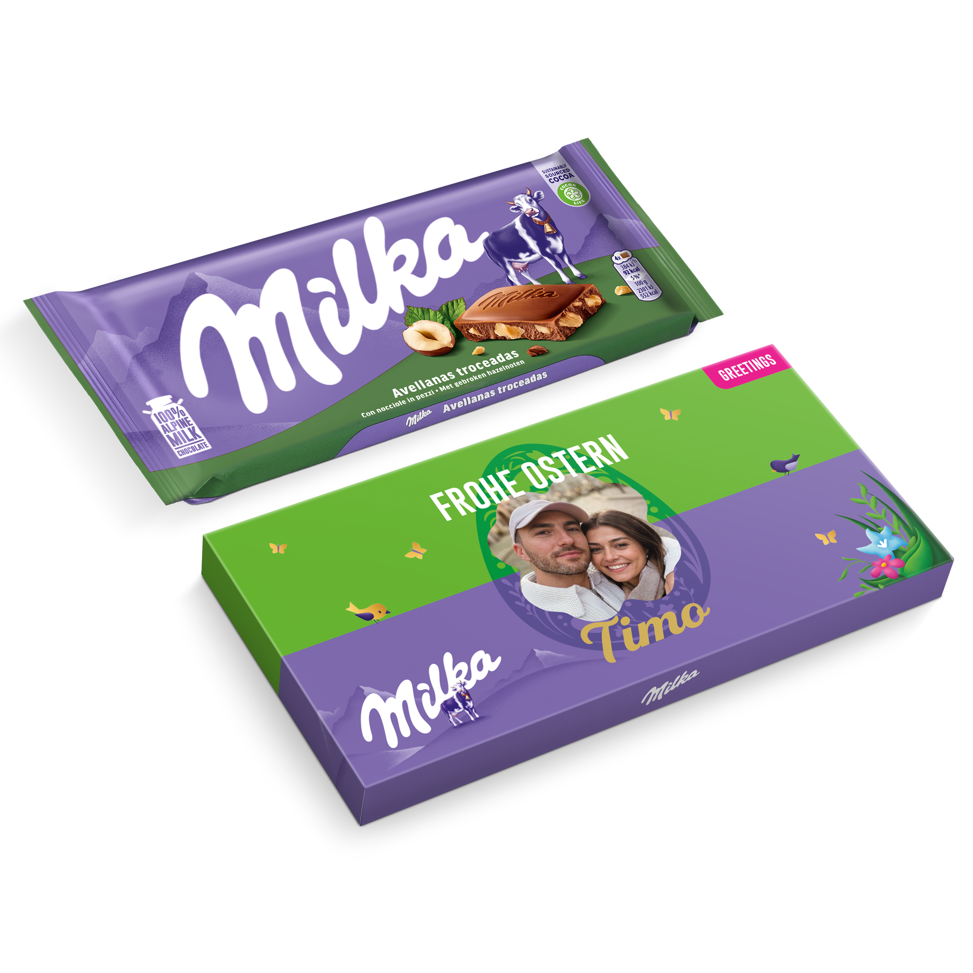 Personalisierte Milka-Schokoladen-Grußkarte - Haselnuss 