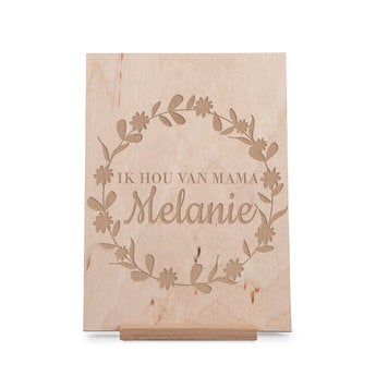 Houten Moederdag kaart - Gegraveerd - Verticaal