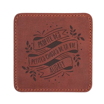 Dessous de verre personnalisés - Cuir Brun - 6 pièces