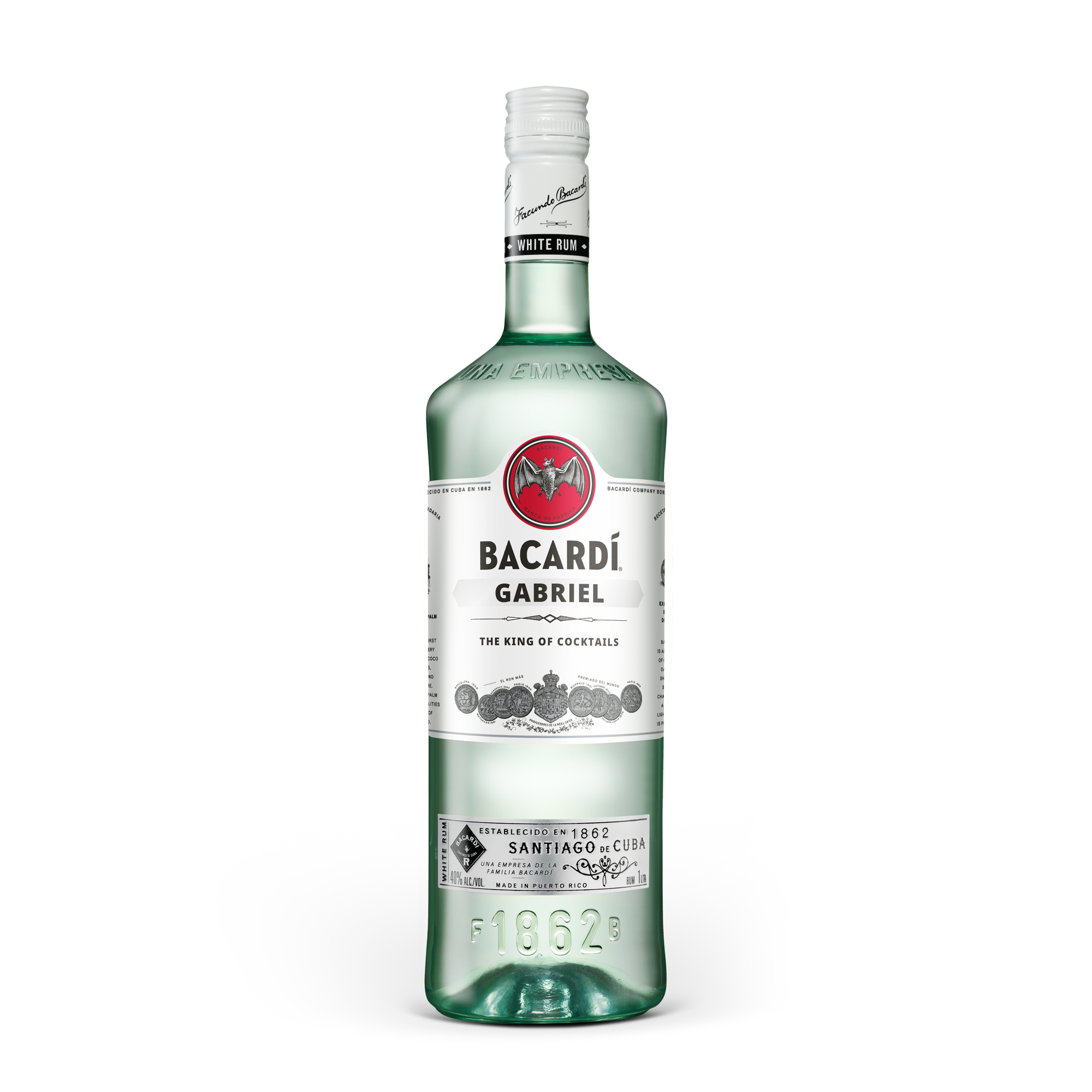 Bacardi Carta Blanca 1L rum nyomtatott címkével