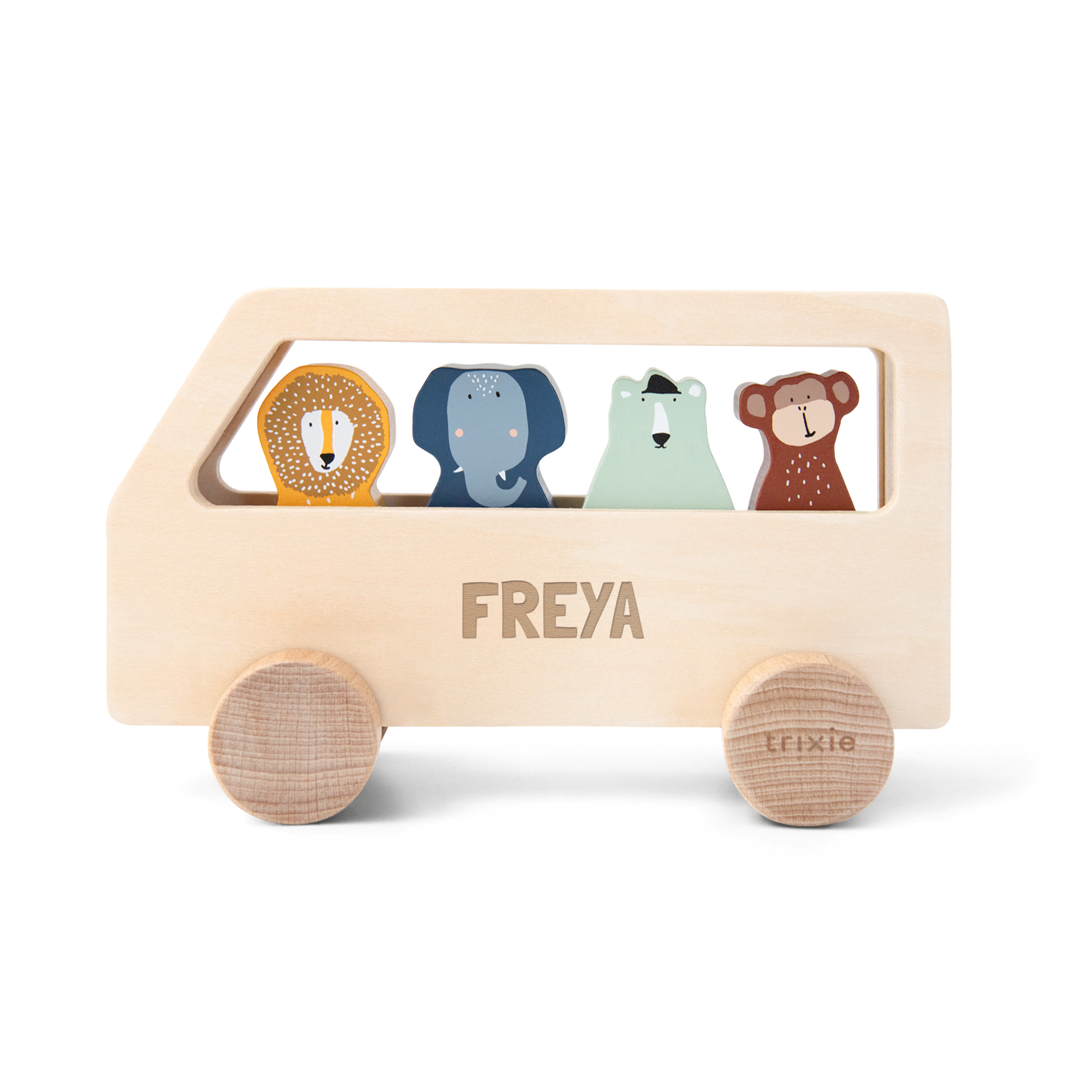 Personalizovaný drevený zvierací autobus - Trixie