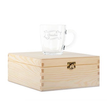 Teebox Holz mit graviertem Glas