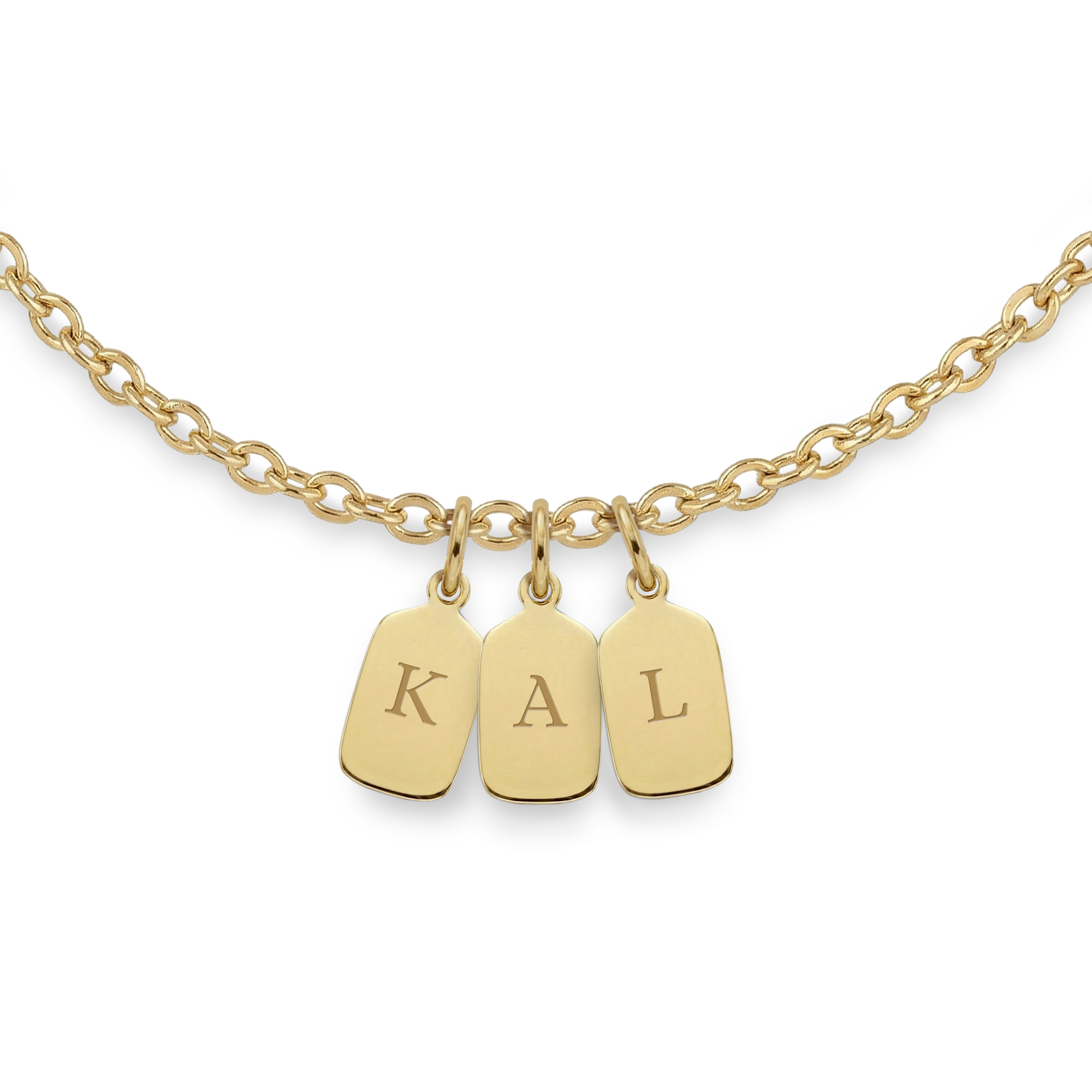 Colar com inicial - Retângulo - Dourado - 3 peças