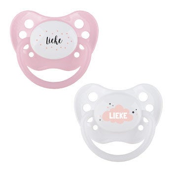 Spenen set met naam - Wit/roze