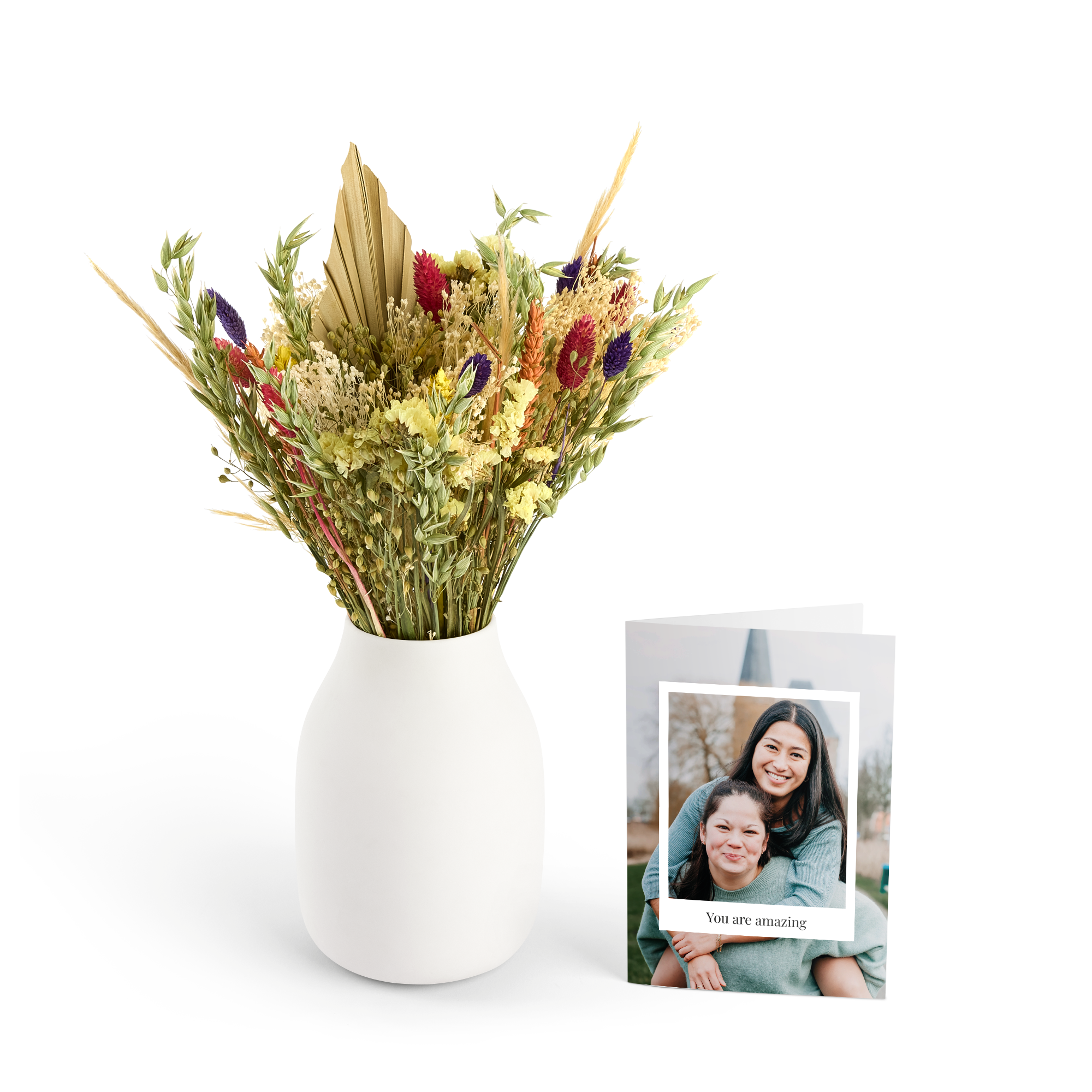 Kytica sušených kvetov s personalizovaným pozdravom- Viacfarebná