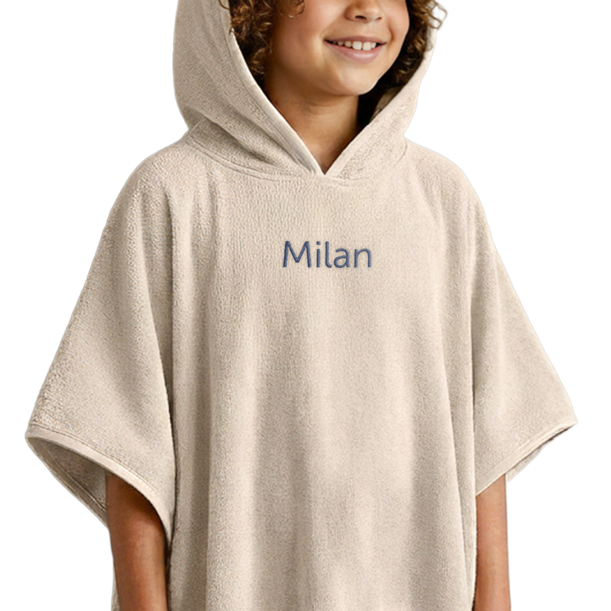 Kids poncho towel embroidered with name - 6/12 years - Beige