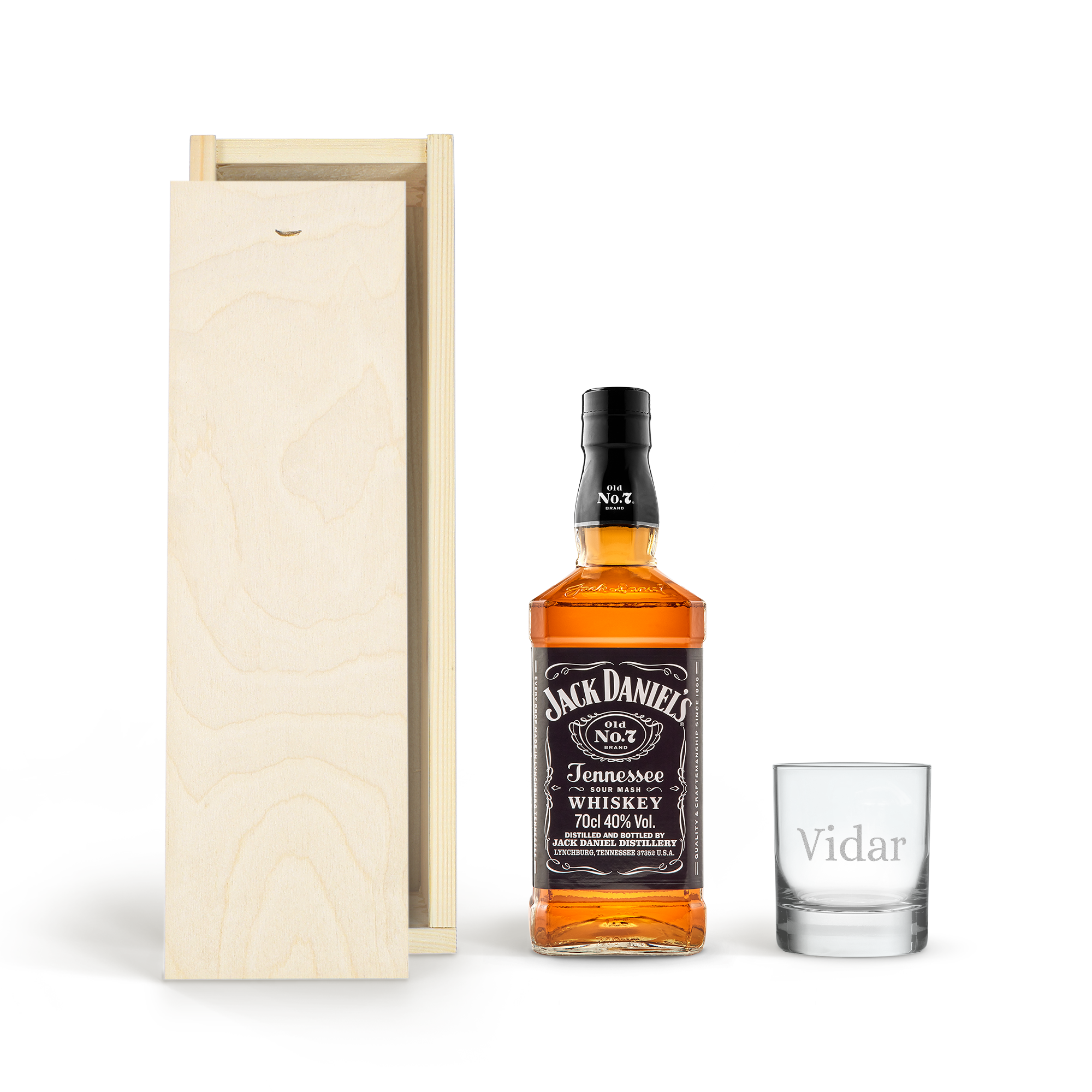 Whiskey i personlig trækasse - Jack Daniels