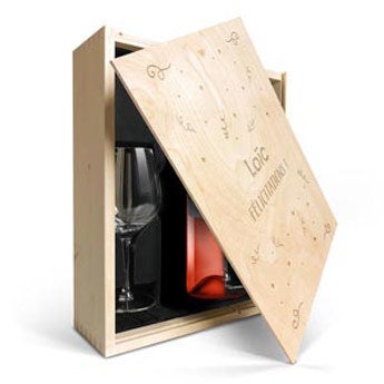 Coffret gravé Luc Pirlet Syrah + 2 verres
