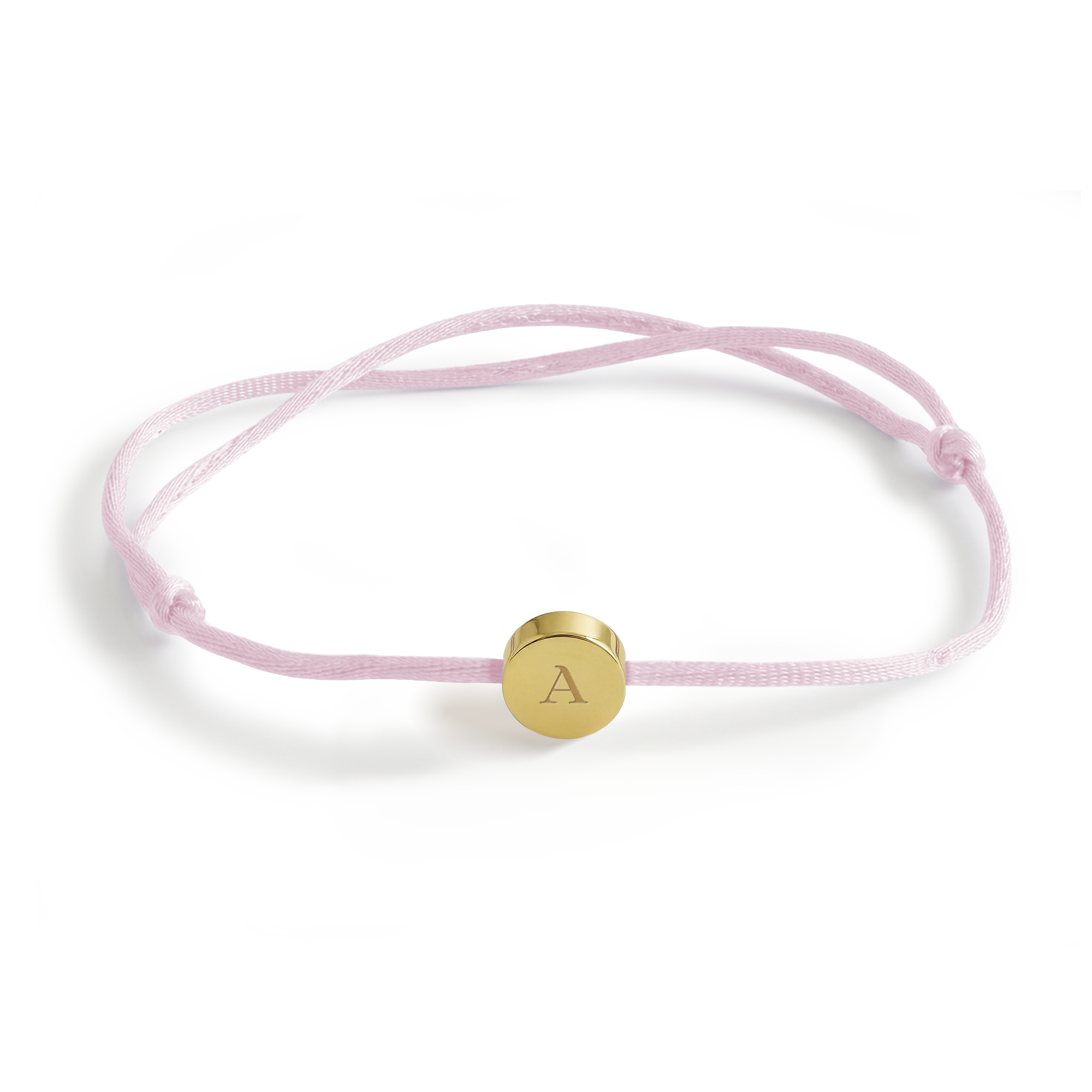 Personalisiertes Kordelarmband – Rosa – Goldenes Kreis