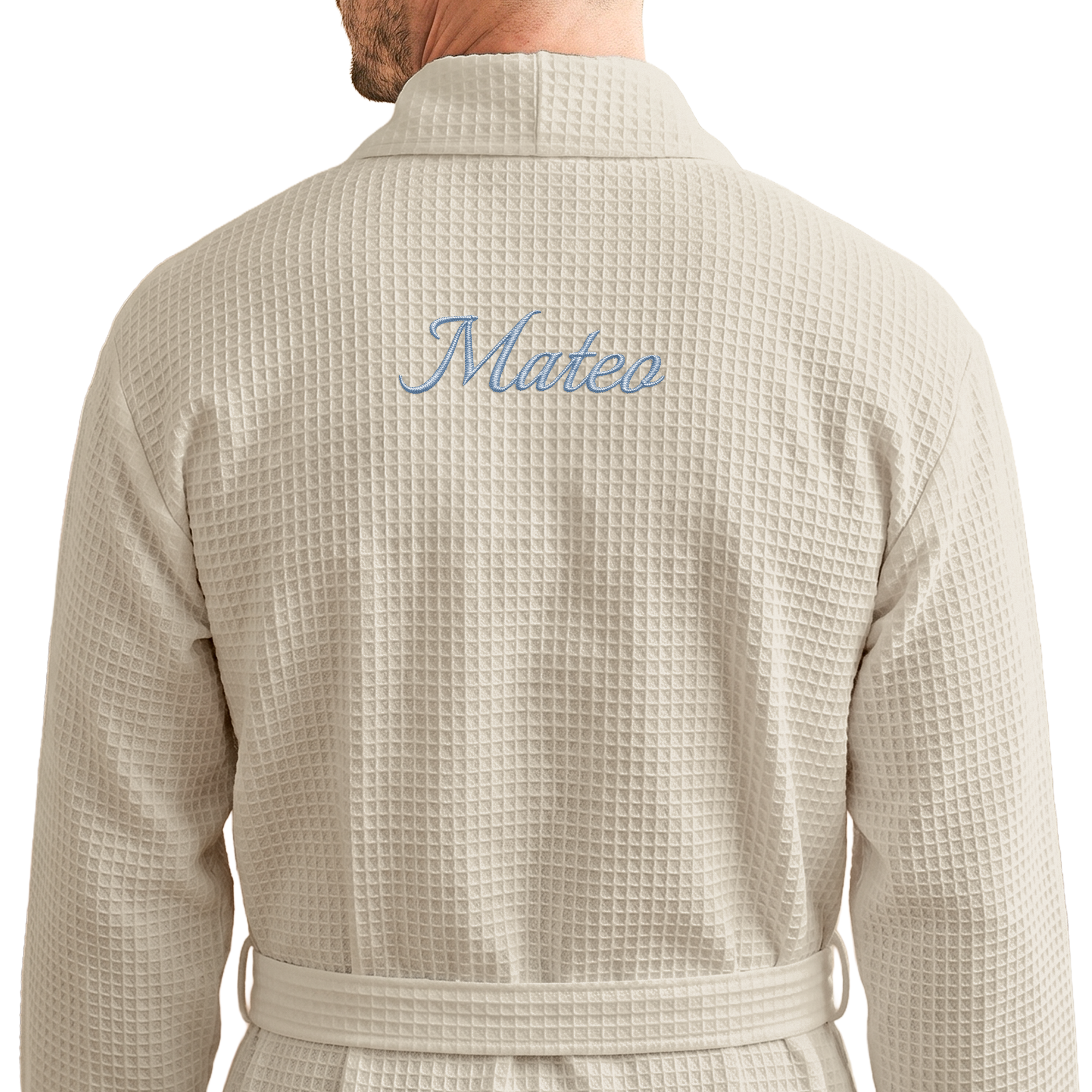 Robe de chambre gaufrée personnalisée pour homme - Brodée - Beige - S/M