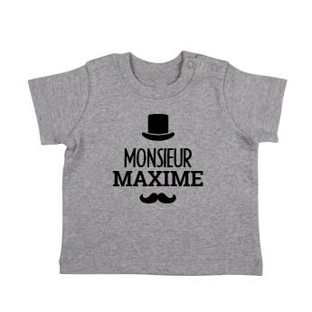 T-shirt bébé personnalisé - Manches courtes - Gris chiné - 62/68