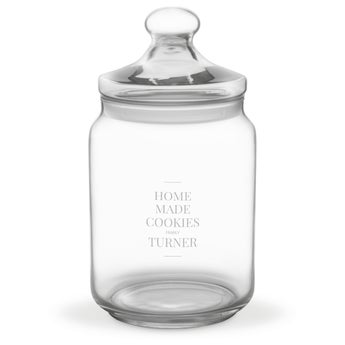 Engraved glass cookie jar