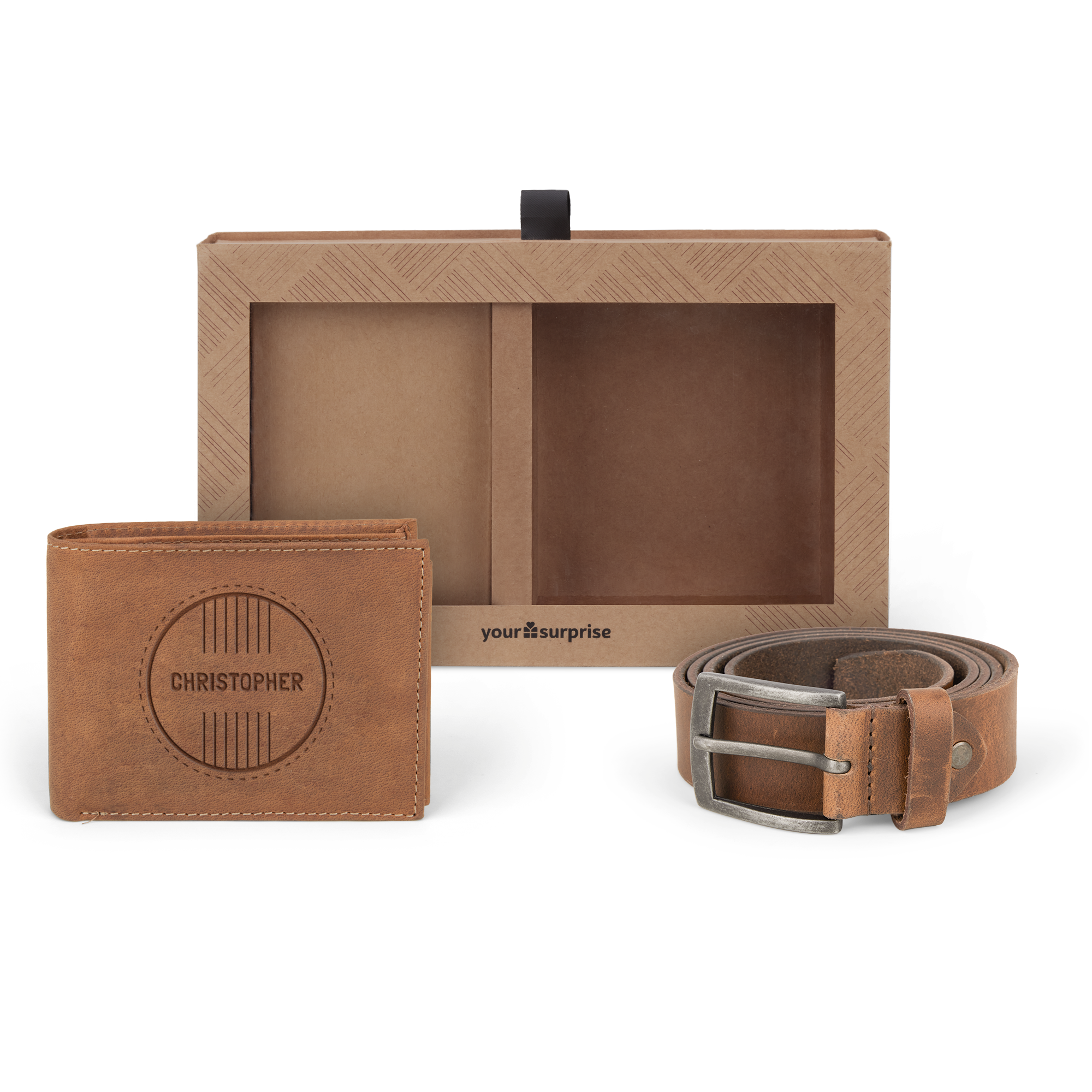 Personalised leather wallet & belt gift set