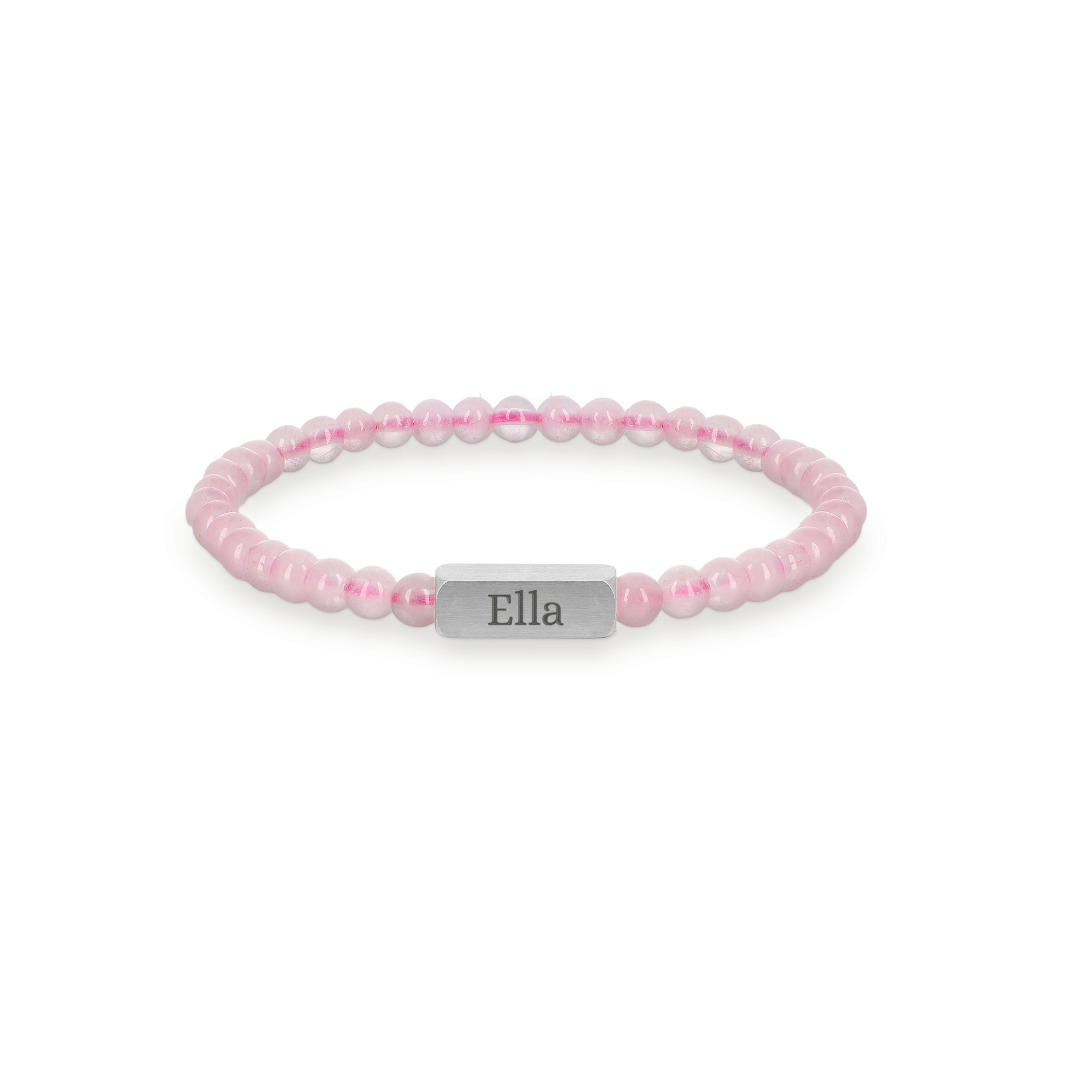 Rosenquarz-Armband mit Gravur - M - 4 mm  - Silber