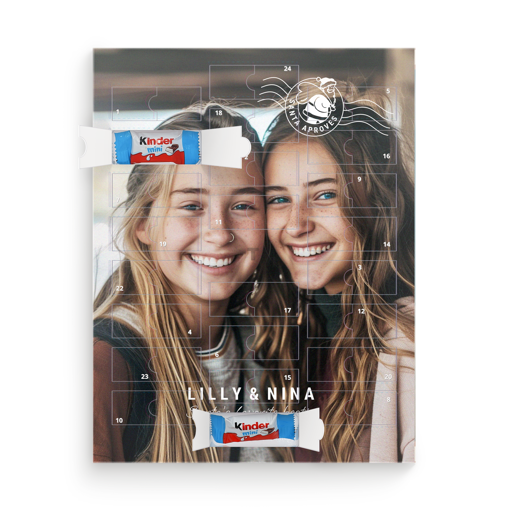 Calendario del conto alla rovescia personalizzato al cioccolato Kinder