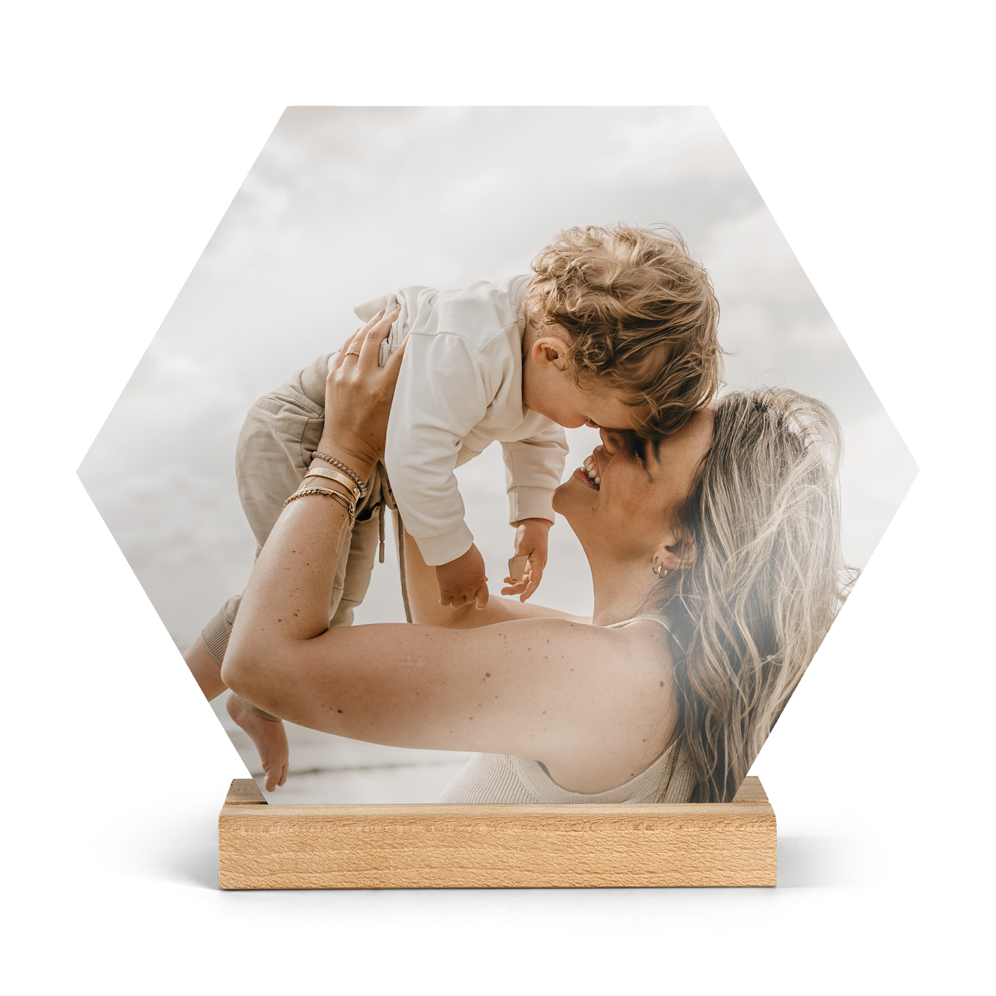 Printed Wooden Photo Tile with Stand - Hexagon