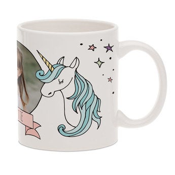 Unicorn kopp med bilde - Hvit