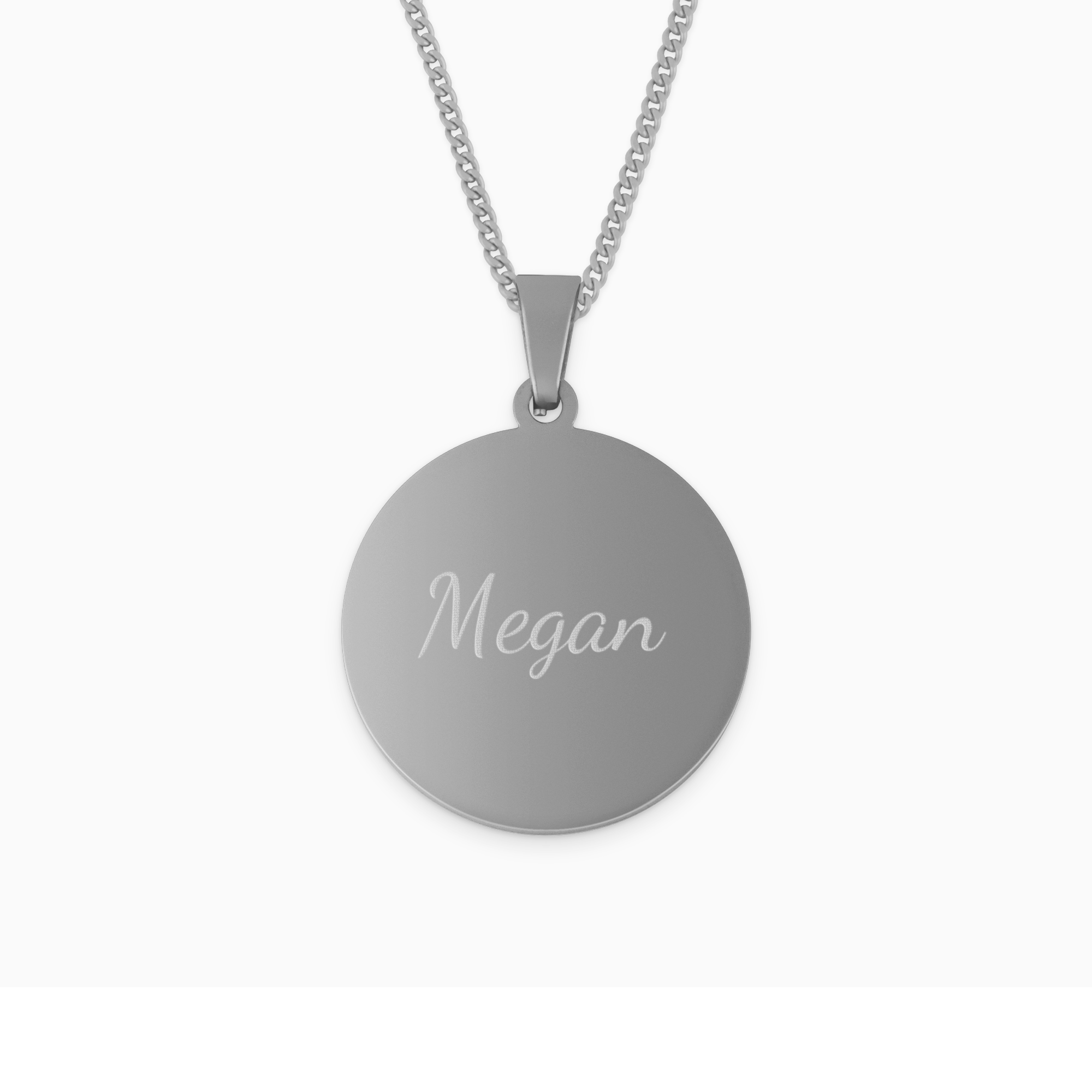 Necklace round pendant with text - Silver